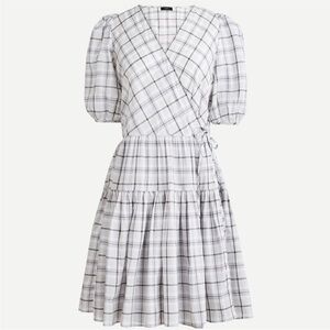 J. Crew Puff Sleeve Tiered Wrap Dress Blue & White Size 2X